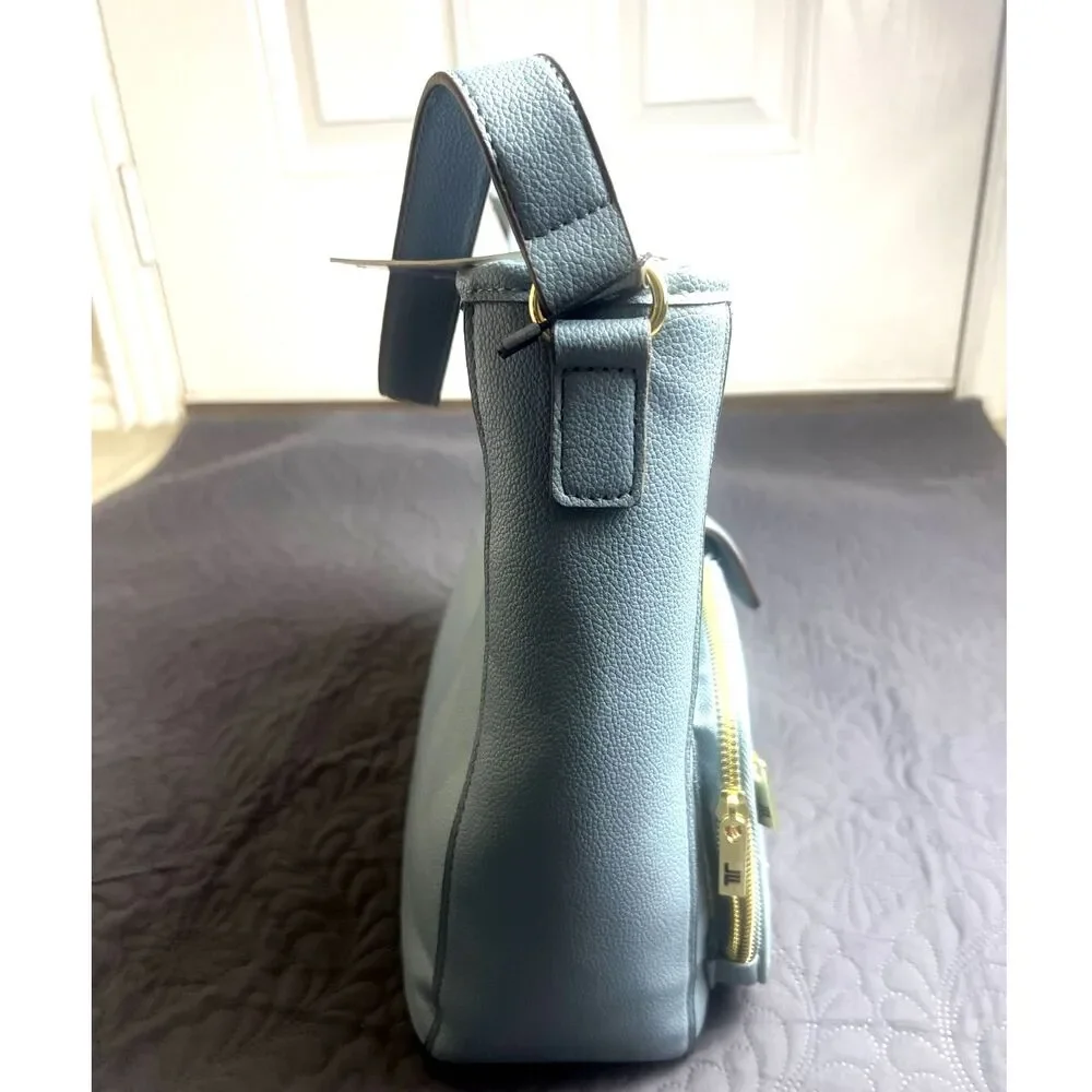 London Fog Emma Multi Pocket Hobo Bag Denim Chic Cute Utility Functional: NWT
